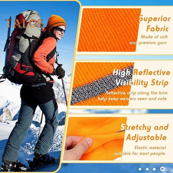 Men Outdoor Hat with Reflective Stripe High Elasticity Keep Warm Solid Color Folded Brim Nocturnal Sport Cap High-Visibility Knitted Headwear for