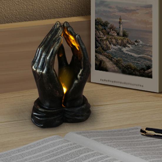 Фигурка молящейся руки со светлой смолой, черная статуя с двойными руками, скульптура, домашний офис, гостиная, украшение для рабочего стола, абстрактный орнамент