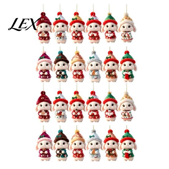 Christmas Tree Hanging Ornaments Bunny Wooden Ornament, 2D Flat Rabbit Decor with Santa Reusable Hat, Holiday Pendant for Wreath Door, Festive