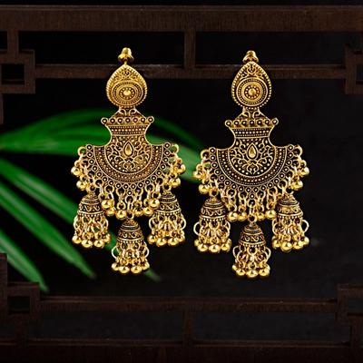 Новые этнические винтажные женские геометрические турецкие серьги Jhumka индийские украшения золотые серьги с кисточками в виде колокольчиков турецкие украшения