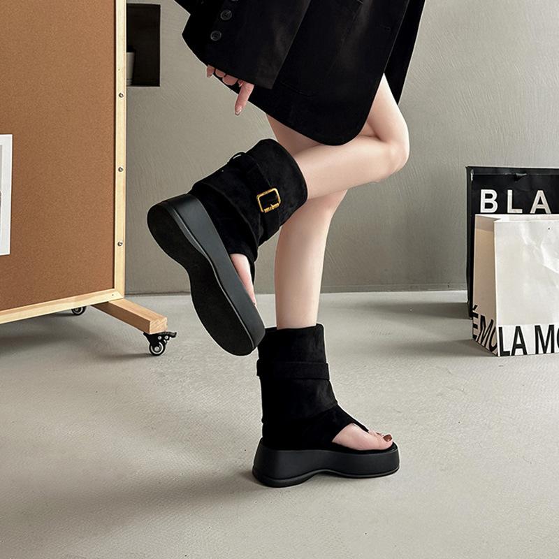 Fashion, Simple Temperament, Versatile Thick-soled Heightening Toe Cold Boots, Women's 2025 Summer New Comfortable Outer Sandals