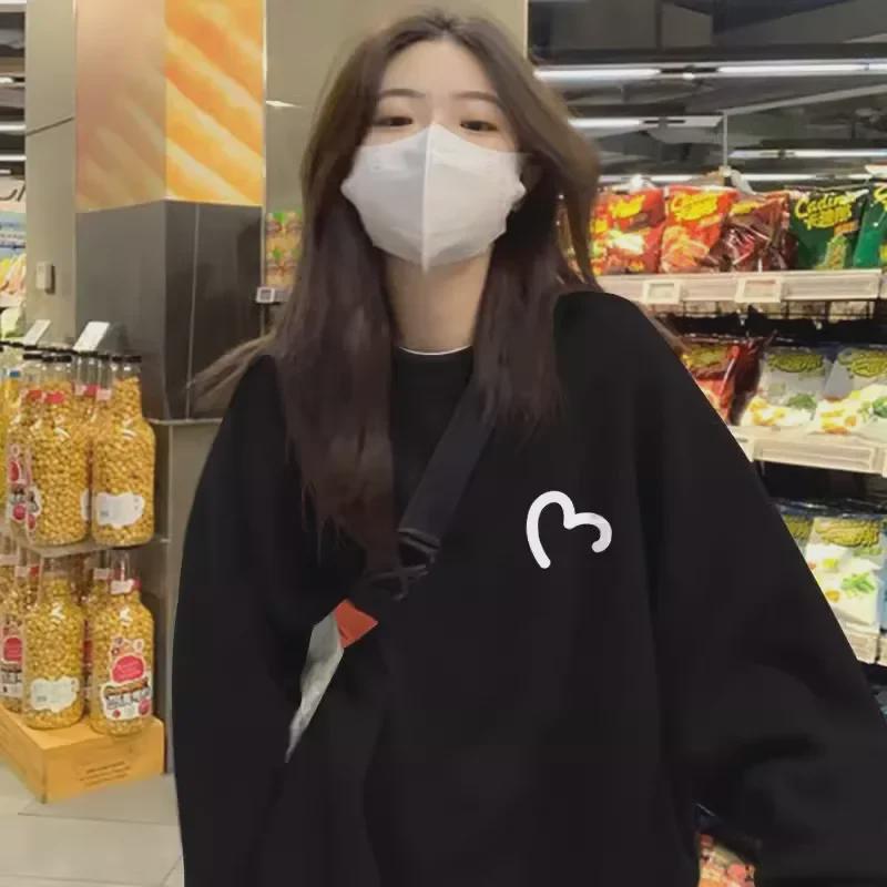 Женская толстовка Plus Velvet European Blue с круглым вырезом - весна/осень 2024 г., свободный топ