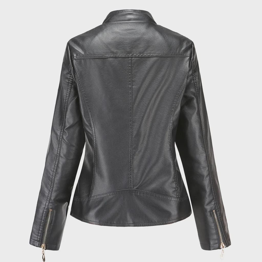 2020 Spring/Autumn Women's Large-Size Stand-Up Collar PU Leather Jacket