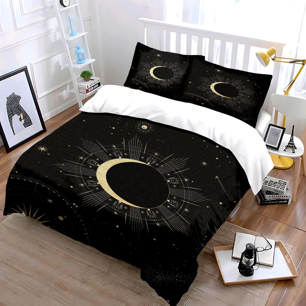 Crescent moon, stars, rays. Bedding sets Duvet cover sets Duvet covers Pillowcases(1*Duvet Cover 2*Pillowcases without duvet insert)