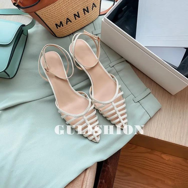 Модные женские сандалии НОВЫЕ ретро-острые полые средние каблуки толстые каблуки Baotou Модные сандалии женская обувь zapatos de mujer сандалии женские