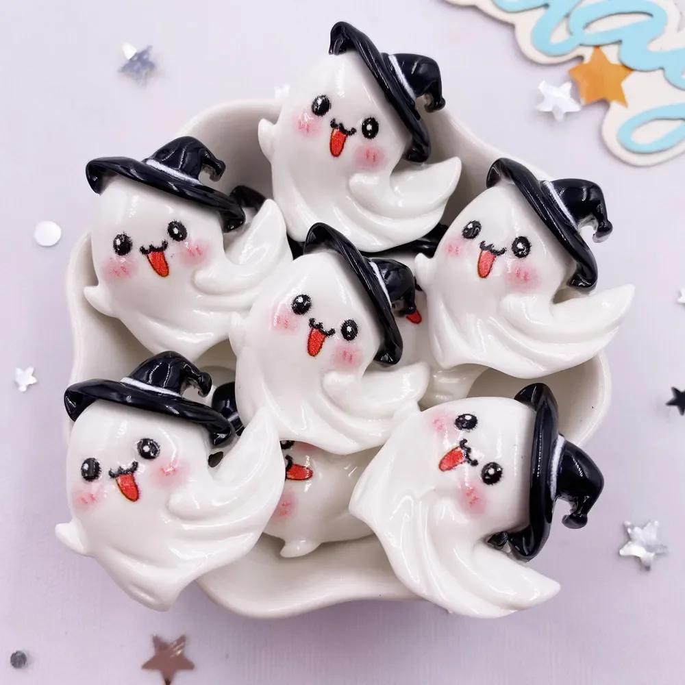 8 шт. смоляные красочные кавайные фигурки паука, летучей мыши, тыквы, медведя, призрака, черепа, плоские каменные фигурки, сделай сам, бант, украшение на Хэллоуин, альбом для вырезок