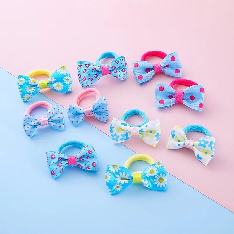 10 Pcs of Candy Colored Rubber Bands Children's Bow Hair Rings New Colored Non Damaging Hair Headbands Girl Tie Hair Towel Rings