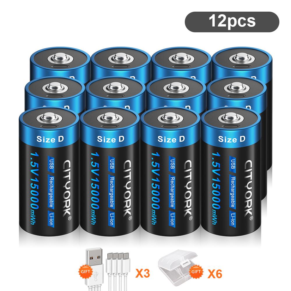 1.5V D Battery Type C USB D R20 LR20 Rechargeable Li-ion Batteries Battery For RC Camera Drone Accessories Gas Stove