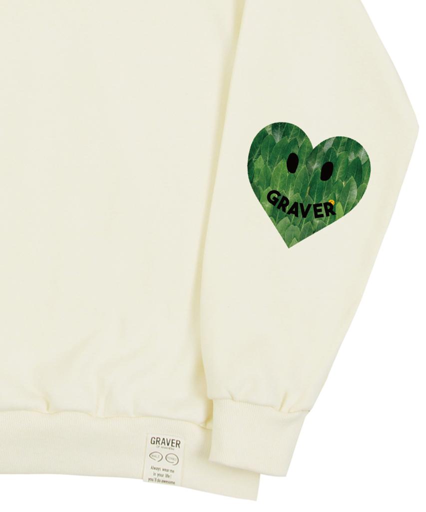 GRAVER [Unisex] Elbow Leaf Smile Heart Sweatshirt_Cream