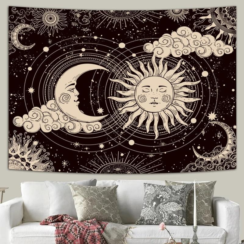VIKAMA Sun Moon Stars Mandala Tapestry Bohemian Style Cosmic Nebula Retro Mysterious Style Living Room Room Decoration
