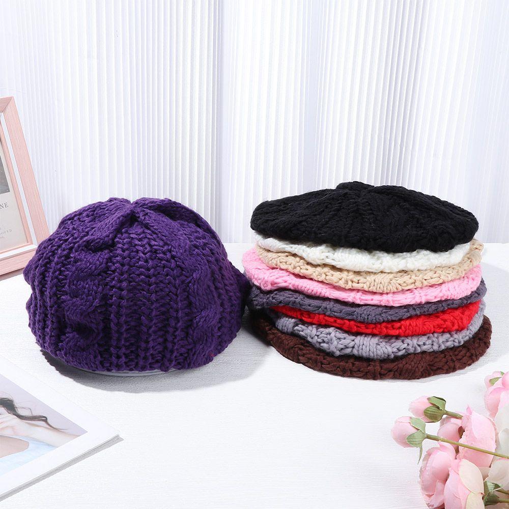 Women Girl Ribbed Vintage Warm Beret Hat French Artist Cap Knitted Cap Painter Hat