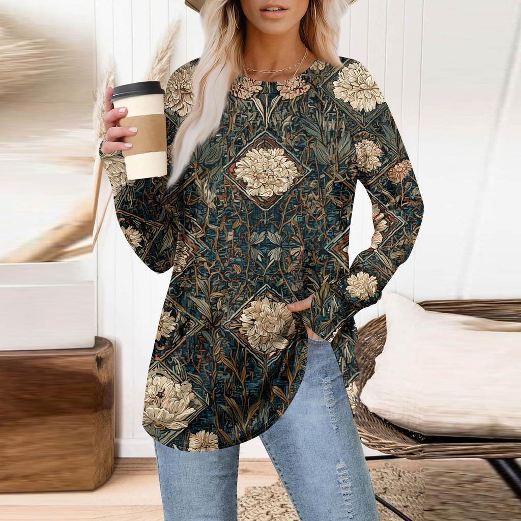 Womens Oversized Sweatshirt Graphic Sweater Long Sleeve Drop Shoulder Round Shirt Tops Vintage Clothes