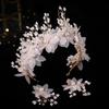 Floral Beaded Headband Earring Set Bridal Hair Hoop and Dangle Petal Rhinestone Pearl Headbands Princess Bridal Crowns Jewelry
