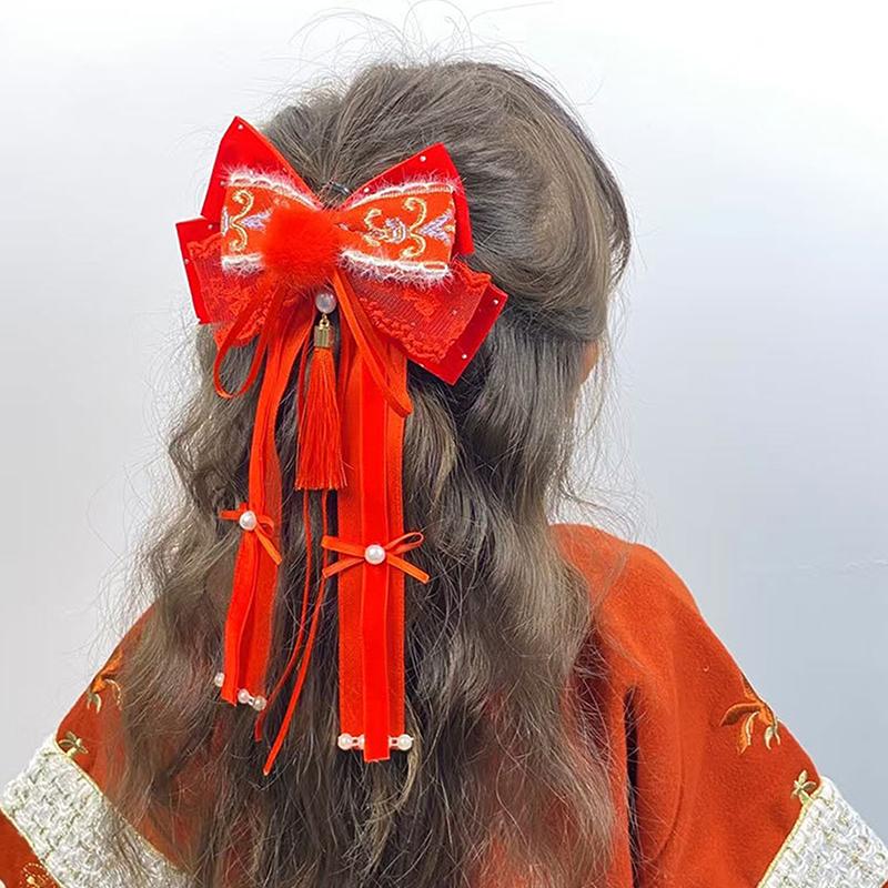 1 шт. модная красная заколка для волос с бантом из ленты, головной убор, рождественский новогодний зажим для волос, аксессуары для волос для женщин и девочек, украшение для волос