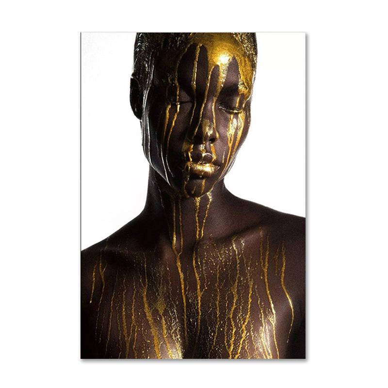 Черно-золотой африканский художественный постер с принтом, женская картина на холсте, настенная живопись Cuadros, скандинавское украшение, домашняя картина для гостиной