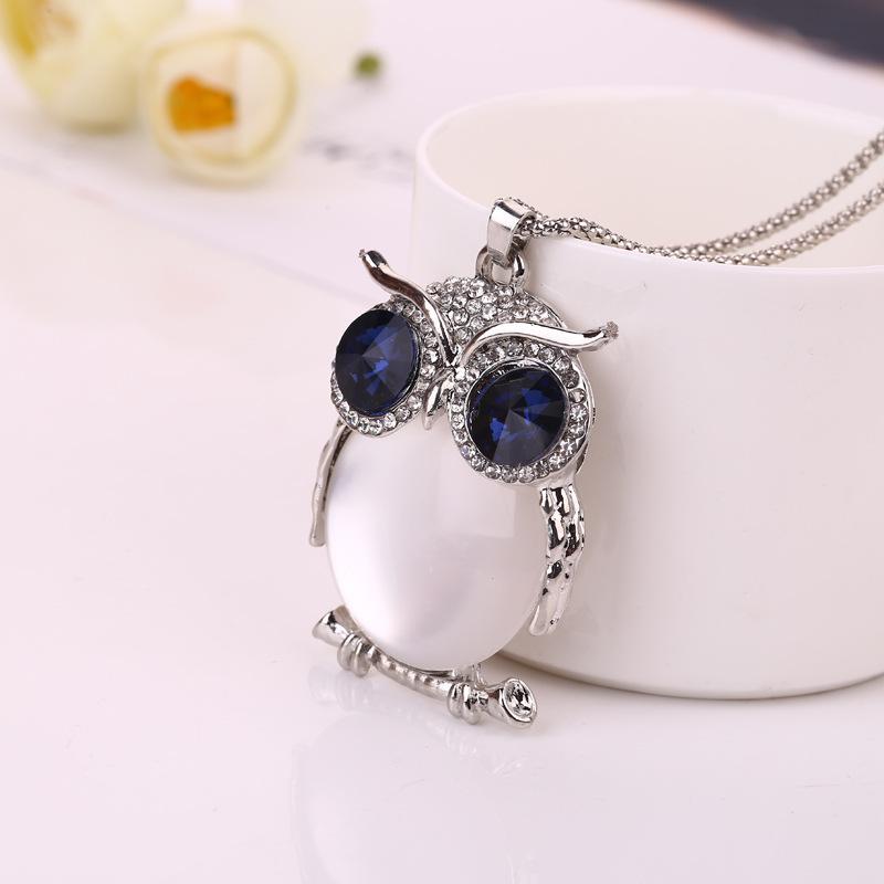 BLINGBAY Women's Sweater Chain Korean Style Crystal Owl Long Fashion Sweater Chain Necklace European and American Fashion Personalized Accessories