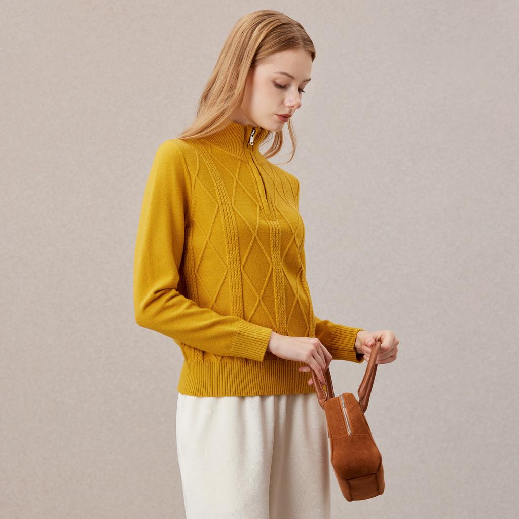 Relaxing Dressing Women's Wool Sweater Texture Half Zipper Knitted Sweater
