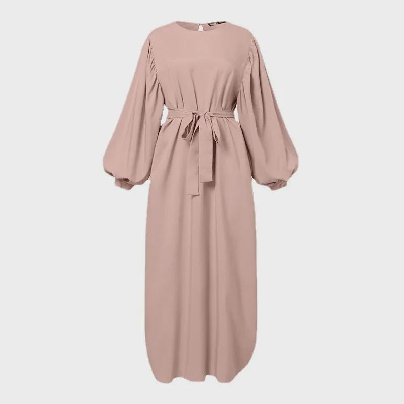 Новый элегантный мусульманский сарафан с длинными рукавами и шнуровкой, однотонный