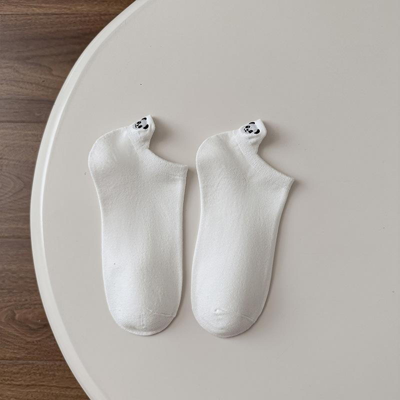 Женские носки вышитые мультяшные панды весенне-летние низкие с неглубоким вырезом противоскользящие хлопковые носки разноцветные короткие женские носки-лодочки