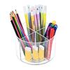 360 Degree Rotating Pen Holder Transparent Desk Pencil Organizer with 4 Compartments Acrylic Marker Caddy for Office Home School Supplies