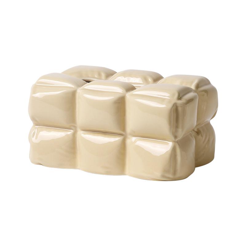 Ins Light Luxury Ceramic Cutter Box Decoration Living Room Cream Style Modern Home End Table Draw Paper Box Centerpiece