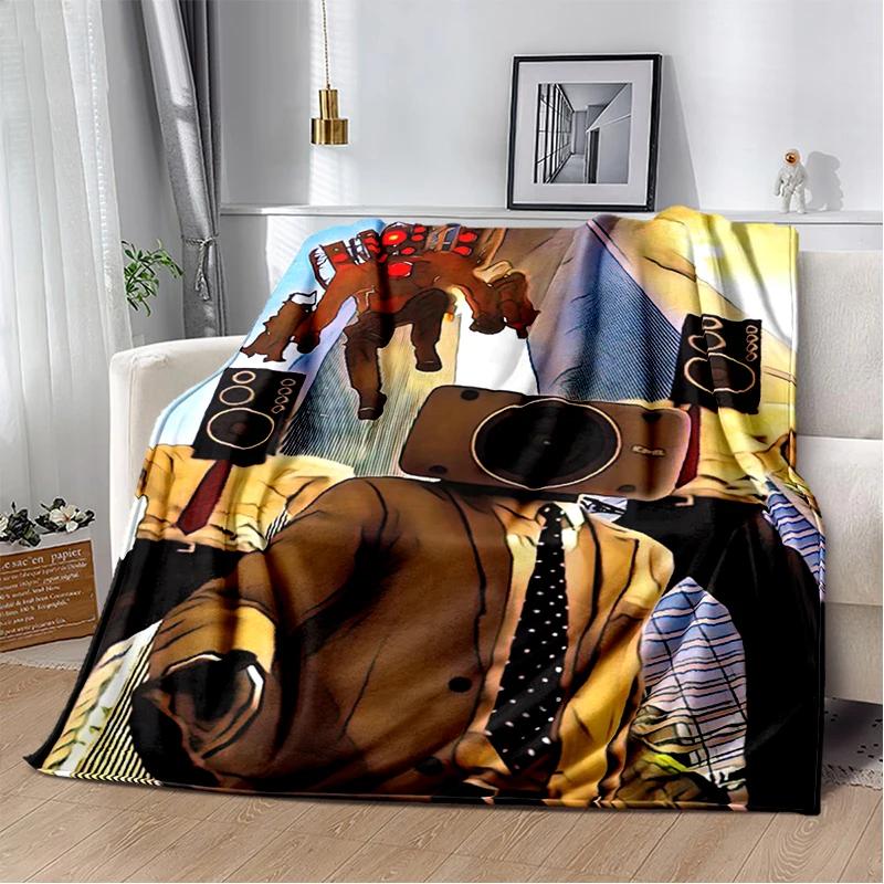 D Skibidi Throw Blanket Speakerman Cameraman TVman Flannel Soft Cozy Blanket for Home Bedroom Bed Sofa Travel Cover Gift