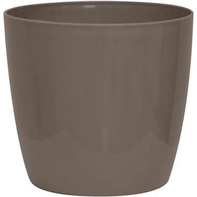 Блестящее кашпо - GARDEN ID - Блестящий серо-коричневый с колесиками - 35 x 32 см - Керамический вид - Водонепроницаемый - Легкое перемещение
