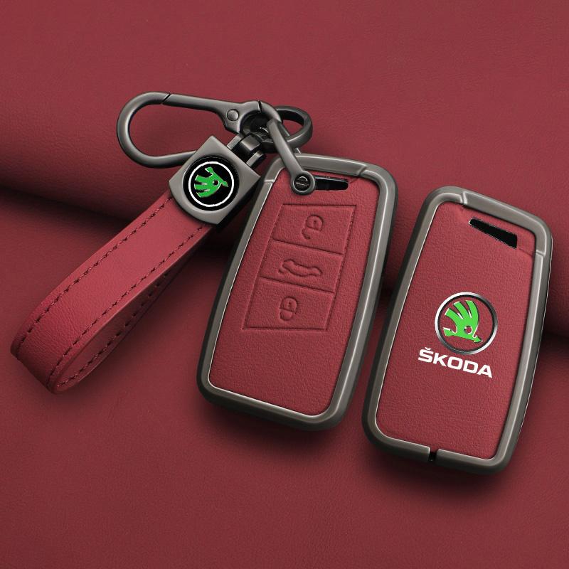 Leather Car Remote Key Case Full Cover Protector Holder Shell Fob For Skoda Superb A7 Kodiaq Octavia A7 A8 Keychain Accessories HJ1