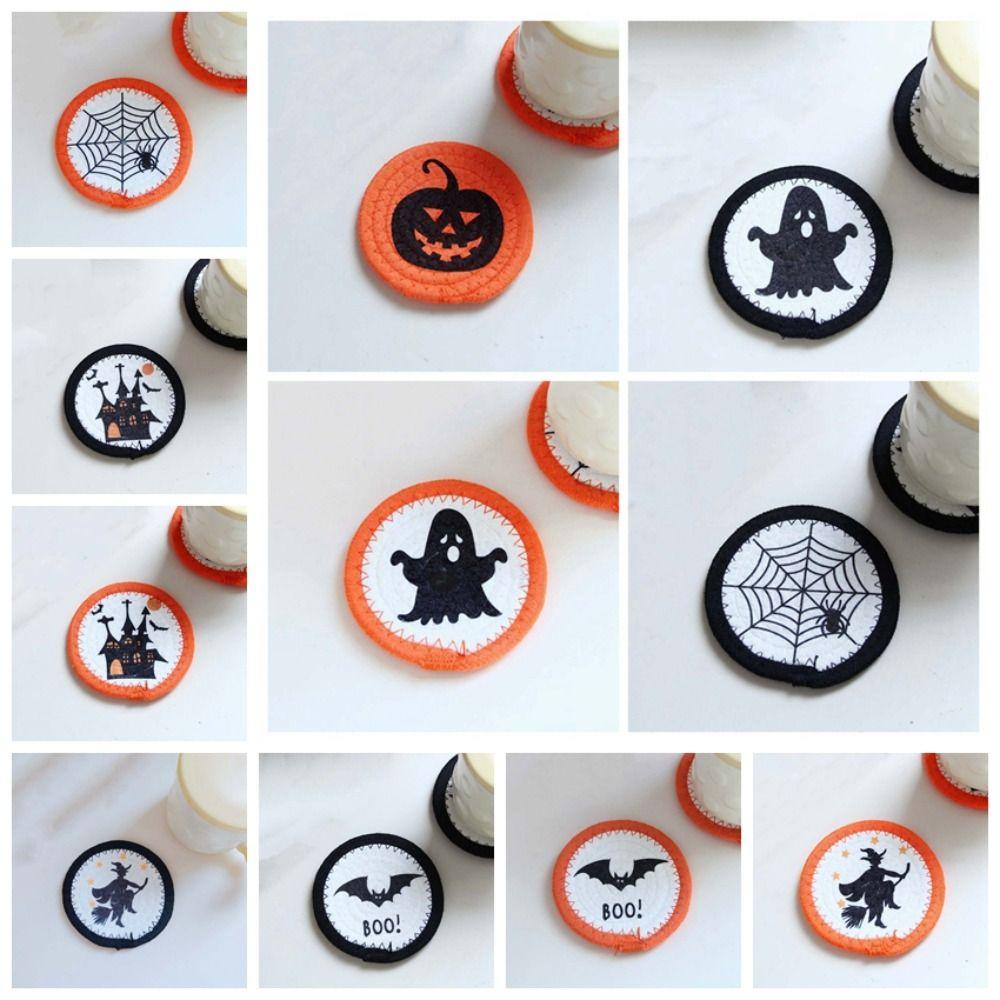 6pcs Cotton Rope Woven Coaster Thick Texture Pumpkin Mat Halloween Placemat Holiday Gifting