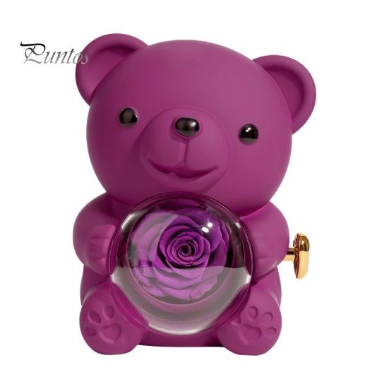 Консервированная роза, подарок в виде медведя-обнимашки с ожерельем в виде сердца, вращающаяся вечная подарочная коробка с цветком-медведем для жены, мамы, бабушки, девушки, подарок на день святого Валентина, день рождения