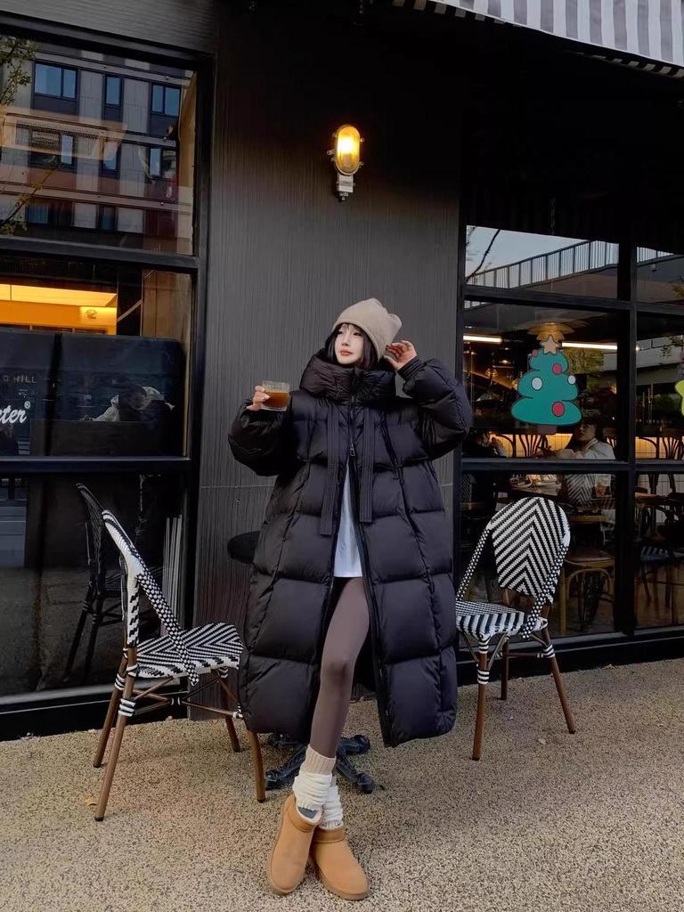 2024 Женская длинная толстая пуховая куртка выше колена - корейское зимнее пальто свободного кроя