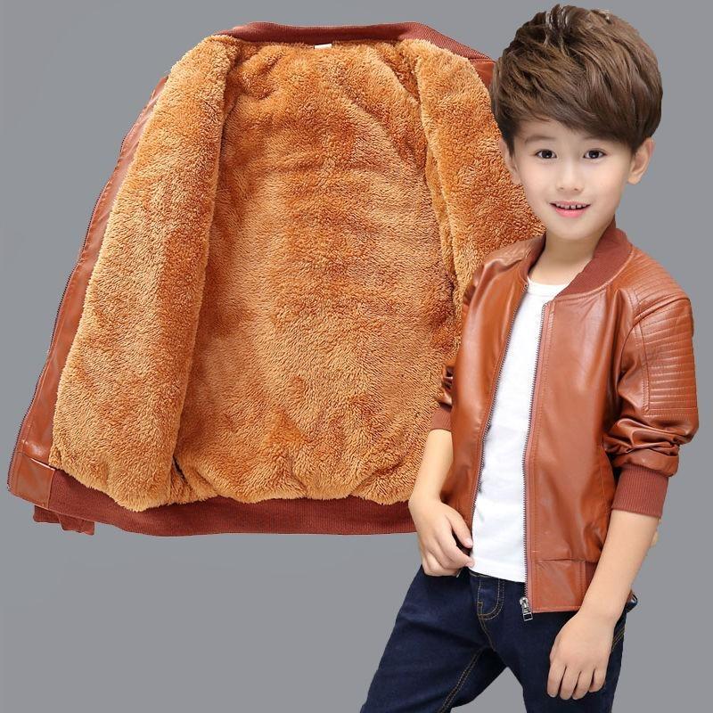 Зимняя стеганая кожаная куртка для мальчиков, кожаная куртка для мальчиков 2–15 лет, детская кожаная куртка, детские топы