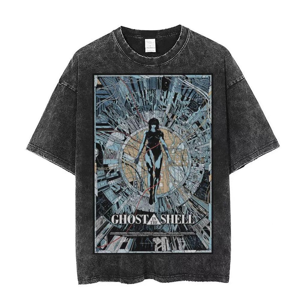 Summer New Print Tee Women Men Vintage Washed T-shirts Manga Casual T Shirt Harajuku Male Cotton Tshirt M-2xl