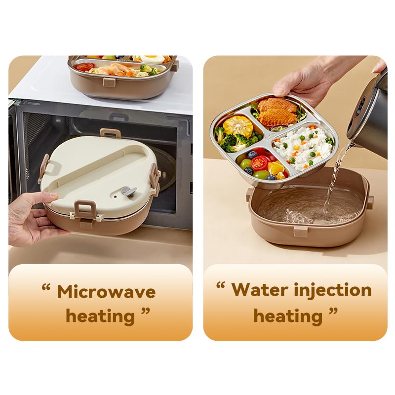 800Ml 304 Stainless Steel Divided Lunch Box With Cutlery Microwave 3/4 Grids Leak Proof Large Capacity Lunch Container