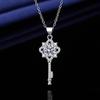 European & American Four-Leaf Clover Key Pendant Necklace with 1-Carat Eight Hearts & Arrows Gem - Women's Jewelry Gift