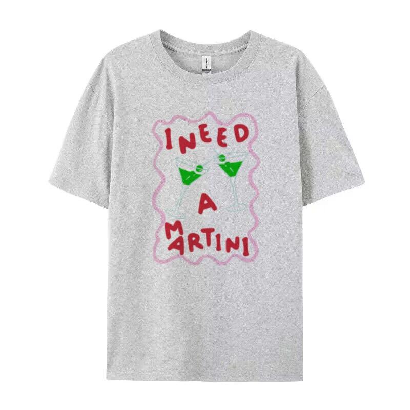 Cute Y2k Martini Print T Shirt Egirl Grunge Streetwear Graphic Tees Oversized Aesthetic Cocktail Shirt Women Summer Fashion Tops