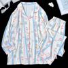Spring and Autumn Women's Pajamas Homewear Set Girls Sweet Striped Clouds Cotton Homewear Students Cute Pajamas Homewear Set