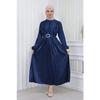 Satin Mevlana Design Belted Hijab Dress Evening Dress