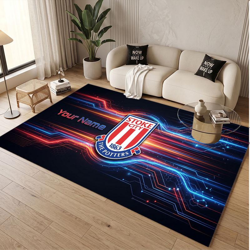 Custom Rug Stoke City FC Pattern Print Name Text Soft Non‑Slip Floor Carpet for Home Indoor Decoration
