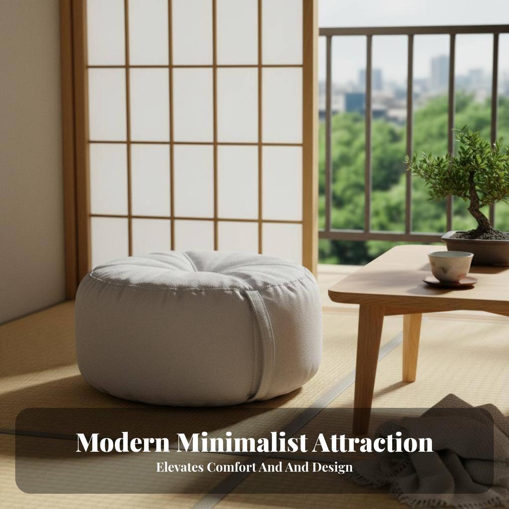 Upholstered Round Pouf Minimalist Design Upholstered Round Ottoman Soft Textile Cover Space-Saving for Homeowners, Adults