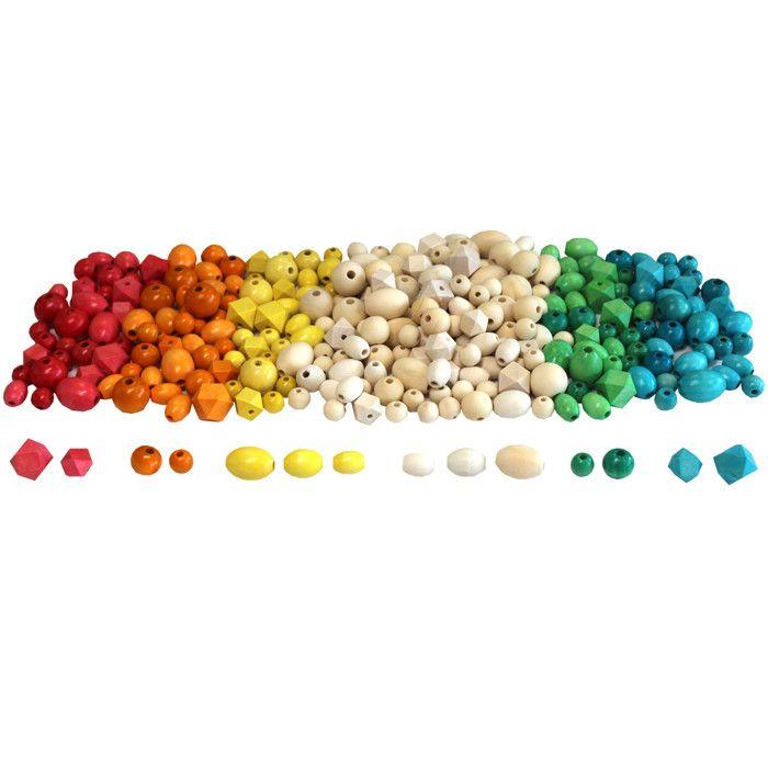 Perles en bois - Sodertex - Lot de 300 - 3 tailles - 6 couleurs - Mixte