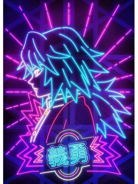 Неоновый стиль, убийца демонов, печать плакатов, японское аниме Zenitsu Agatsuma, рисунок на холсте, настенная живопись, картина для гостиной, домашний декор, без рамки