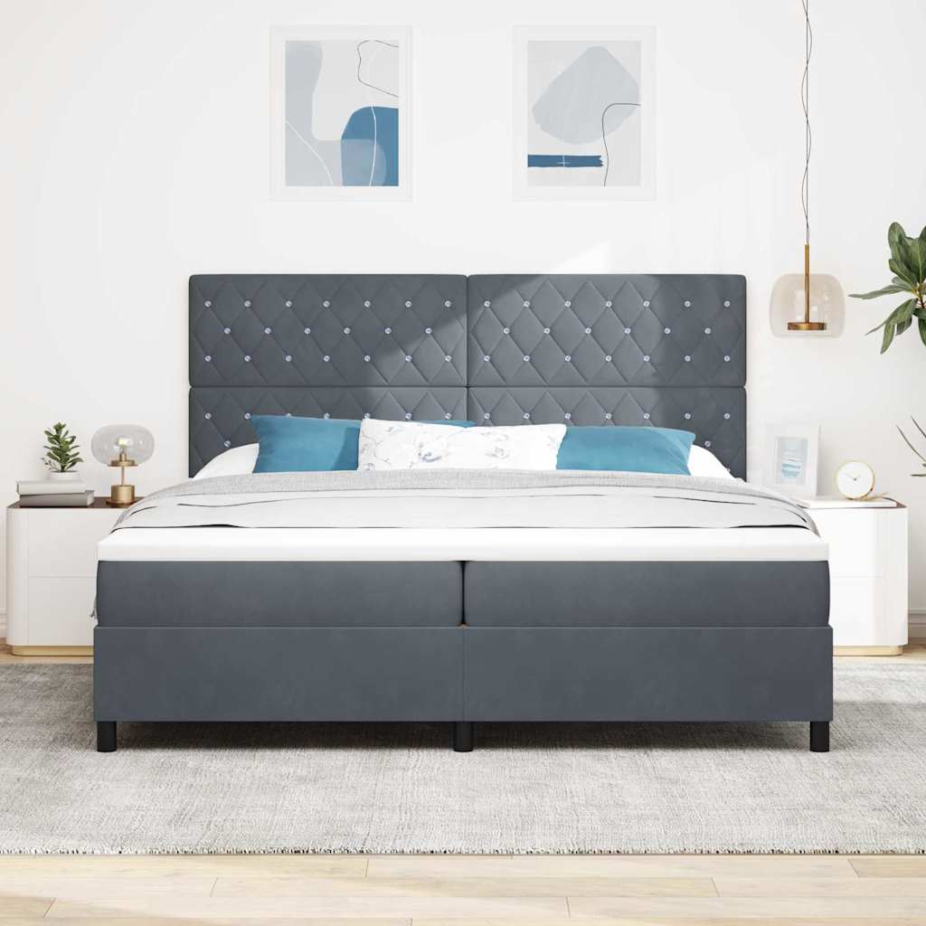 LED Box Spring Bed with Mattress Dark Grey 200 x 200 cm Velvet