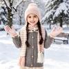 Children Elastic Ribbed Gloves 1 Set Winter Hat Scarf for Kids, Fleece Lined Striped Knit with Gift Little Kids Pom Pom, Cozy Toddlers Boys Girls Age