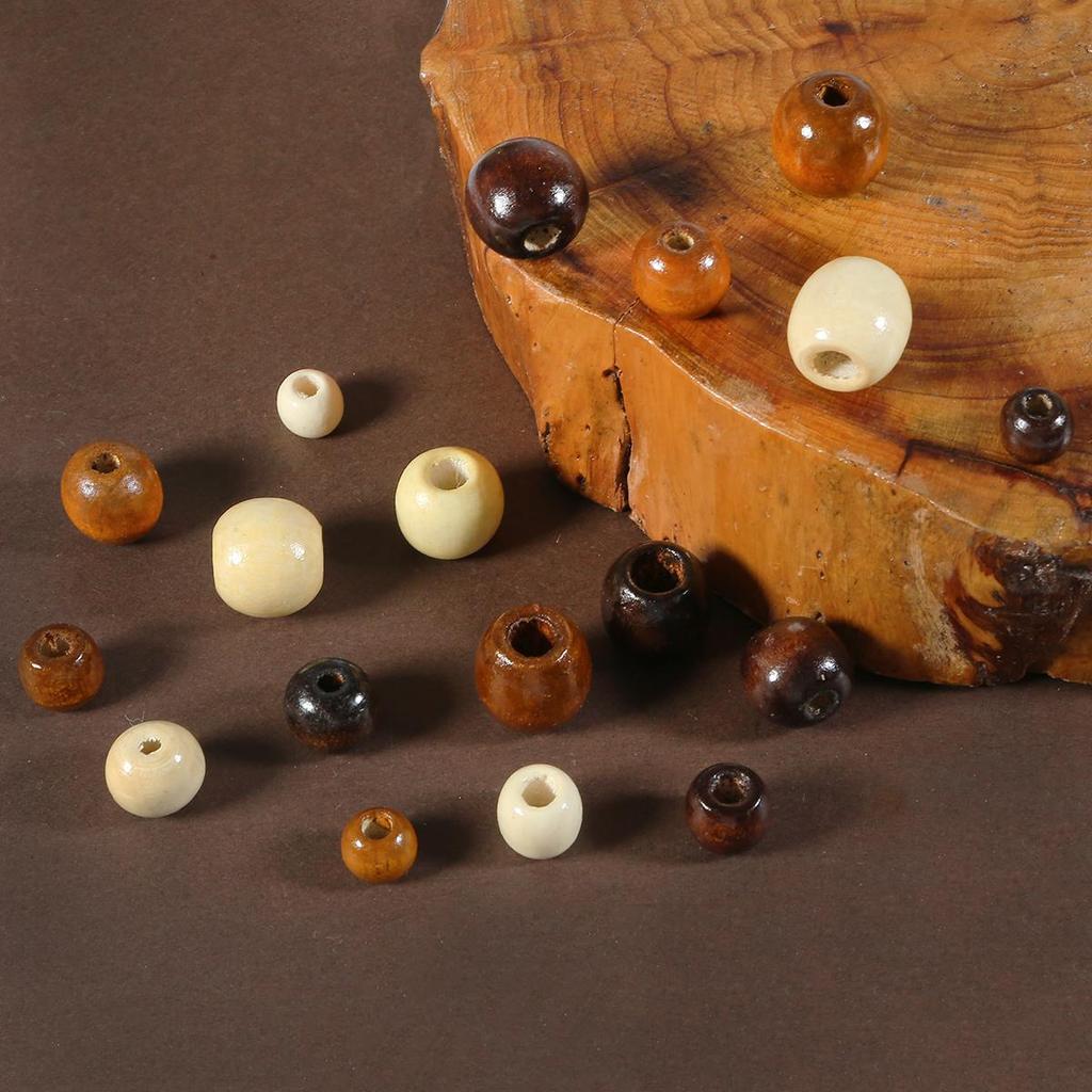 50PCS Big Hole Natural Wood Loose Beads Wooden Round Beads For Jewelry Making Bracelet Necklace Accessories DIY Crafts