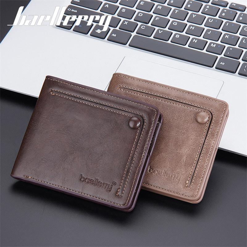 Baellerry Men Fashion Short Wallets Artificial Leather Vintage Design Bifold Wallet Classic Card Holder Purse