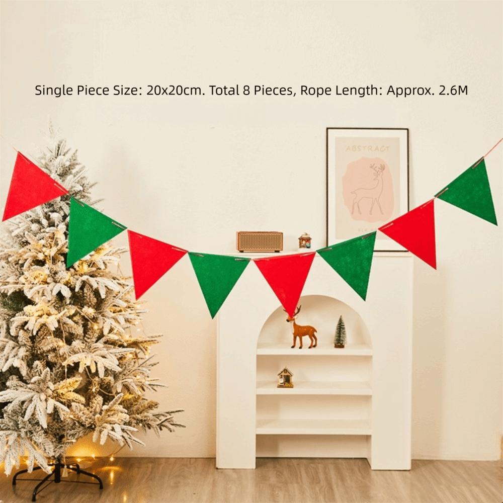Felt Christmas Banner Elk Design Red Green Xmas Pull Flag Hanging Ornament Santa Design Party Banner Outdoor Decor