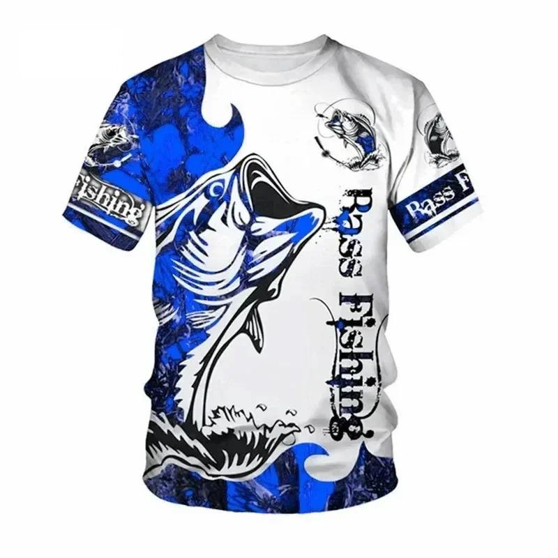 2026 Summer Men's 3D Printed Bass Fishing T-Shirt, Quick Dry Breathable Outdoor Sport Tee, Casual Fishing Top for Anglers