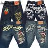 Джинсы уличного стиля с принтом RogueWave Мужские Y2K Хип-хоп С высокой талией Прямые Ретро Свободные Широкие брюки Деним Брюки Европейский и американский