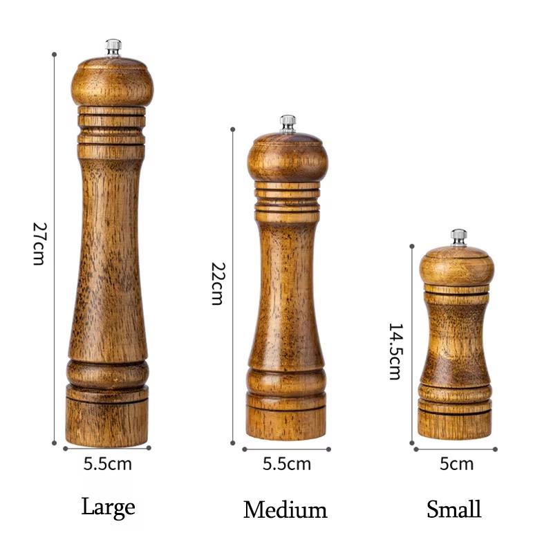 5/8/10 Inch Wooden Pepper Grinder Salt and Pepper Mill Spice Grain Grinder With Adjustable Ceramic Grinding Core Manual Grinder